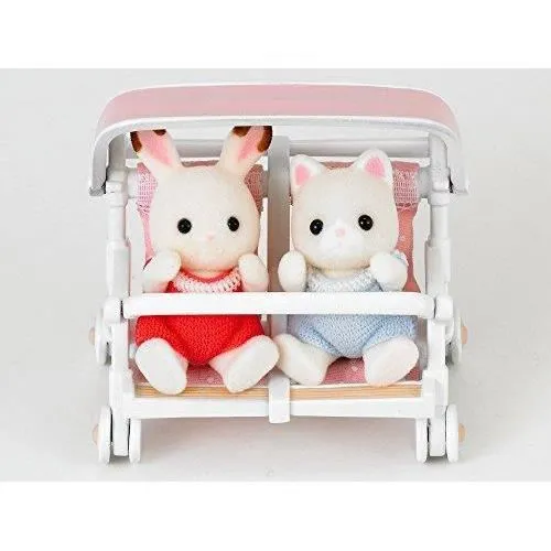 Poussette Double Sylvanian - Accessoire pour Maison de Famille - Rose-3
