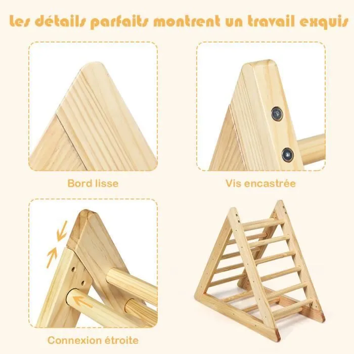 COSTWAY Échelle d’Escalade,Triangle d'Escalade pour Tout-Petits en Bois de Pin, Surface bien Lisse, Pour Bébé plus de 3 Ans-2