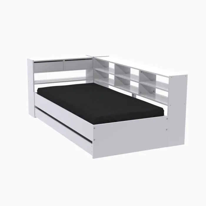 Lit enfant contemporain blanc laqué - WEBER INDUSTRIES - ROLLER - Avec tiroirs - A lattes - 1 place-1