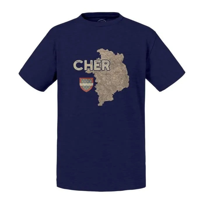 T-shirt Enfant Bleu Cher 18 Département Bourges Carte Ancienne Rare-0