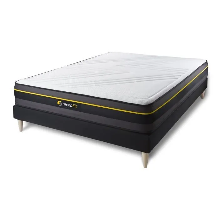 Ensemble matelas + sommier - ACTIVE - SFACTIENS140190SKN - Mousse HR - Coutil respirable - 140x190 cm Noir-1