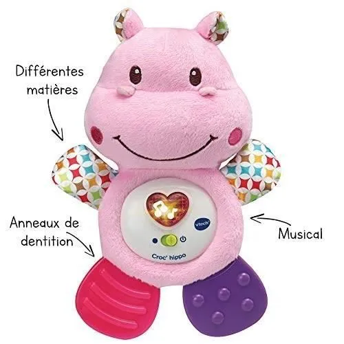 VTECH BABY - Hochet Croc'Hippo - Peluche Texturée Rose-3