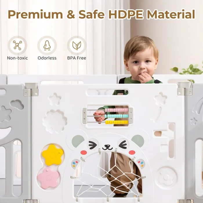 Parc Bébé Pliable 14 Panneaux 150×150 cm, Parc bebe modulable plastique, Parc Bebe avec Porte et Panneau d'activité-1