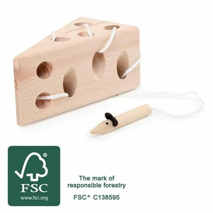 Jouet en bois - Legler - Petit Pied Fromage Naturel Avec Souris - 6x11x5 cm - À partir de 3 ans - Motricité fine-0