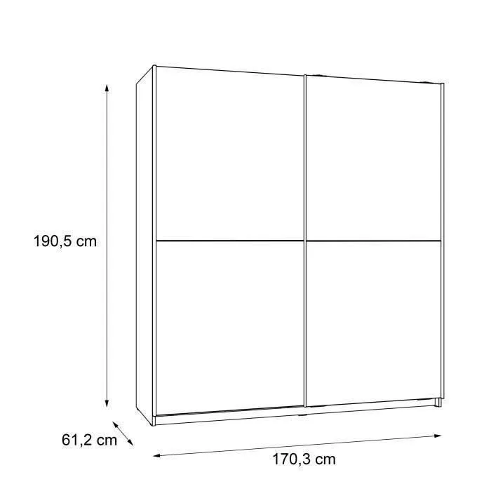 Armoire 2 portes coulissantes - Panneaux de particules - Décor chêne cendré clair - L 170,3 x P 61,2 x H 190,5 cm - ULOS-5