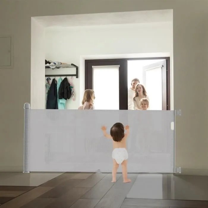 XMTECH Barrière de Sécurité pour Bébés - Chiens Rétractable (Large : 0 - 300 CM) - Gris - Pour enfants et animaux-2