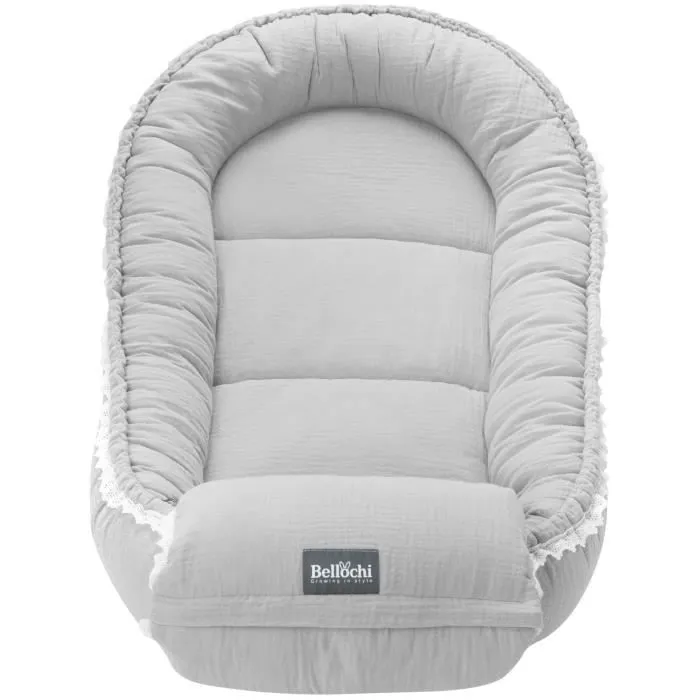 Bellochi Reducteur de Lit Bebe Cale Bebe pour Lit Cocon Bebe - Coton et Velours 90x60cm - Nid de Bebe - Cuddly Muslin Grey-2