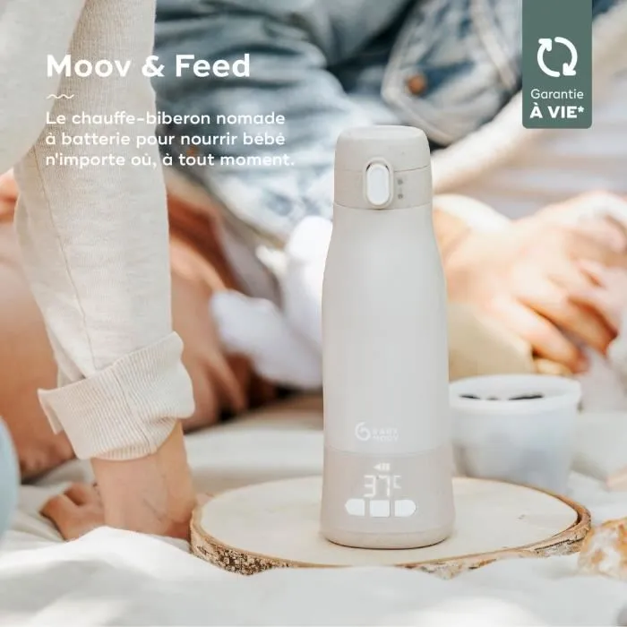 Chauffe-biberon nomade Moov & Feed - BABYMOOV - 340ml - minéral beige - Réglage température - Maintien chaud-1