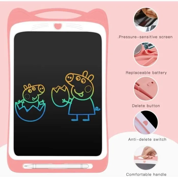 Tablette d'Ecriture LCD Enfant 12” Ardoise Magique Coloré - AGPTEK - Rose - Grand Ecran - Sans Papier - Portable-3