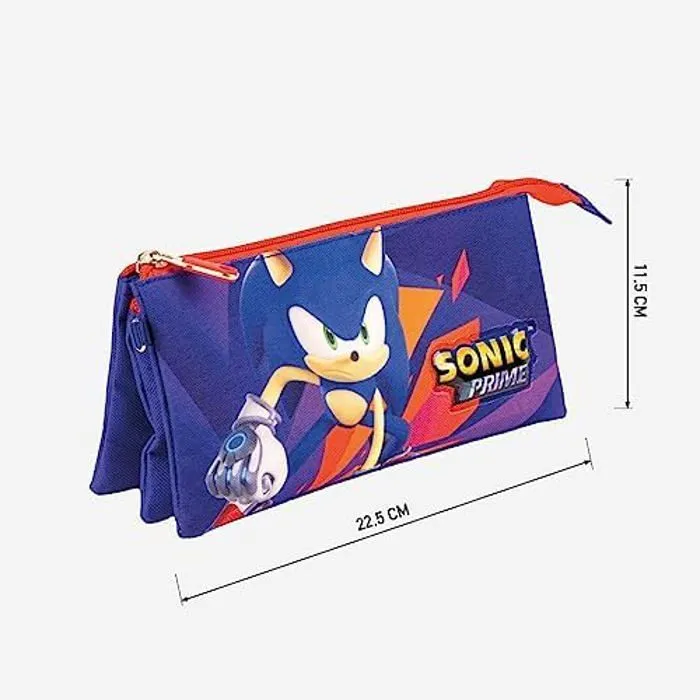 CERDÁ LIFE'S LITTLE MOMENTS Trousse 3 Compartiments Sonic Prime - Rouge et Bleue - 22,5x2x11,5 cm - Trousse en Polyester --3
