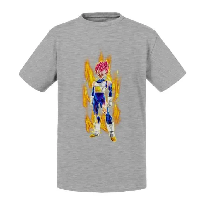 T-shirt Enfant Gris Dragon Ball Super Vegeta Super Saiyan Cheveux Rose Aura de Puissance Anime Manga Japon-0
