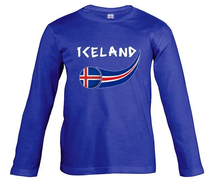 T-shirt Supportershop T- Shirt Islande L/S Bleu Royal Enfant 4 Ans Garcon, FR : S (Taille Fabricant-0