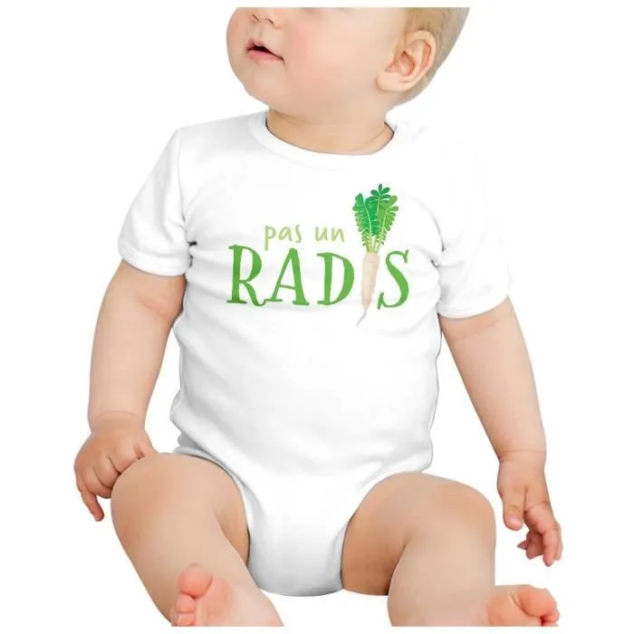 Body Bébé Manche Courte Blanc Pas un Radis Humour Argent Légume Jardin-1