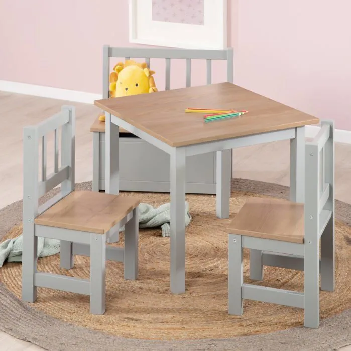 ROBA Ensemble Table + 2 Chaises Enfants Woody - Table de Jeu et d'Apprentissage - Résistants aux Rayures - Gris / Décor Bois-1