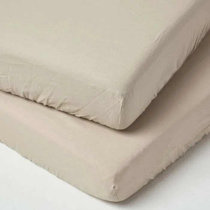 Draps housse - Non spécifié - Lot de 2 - Lin lavé et coton - 70 x 140 cm - Beige-0