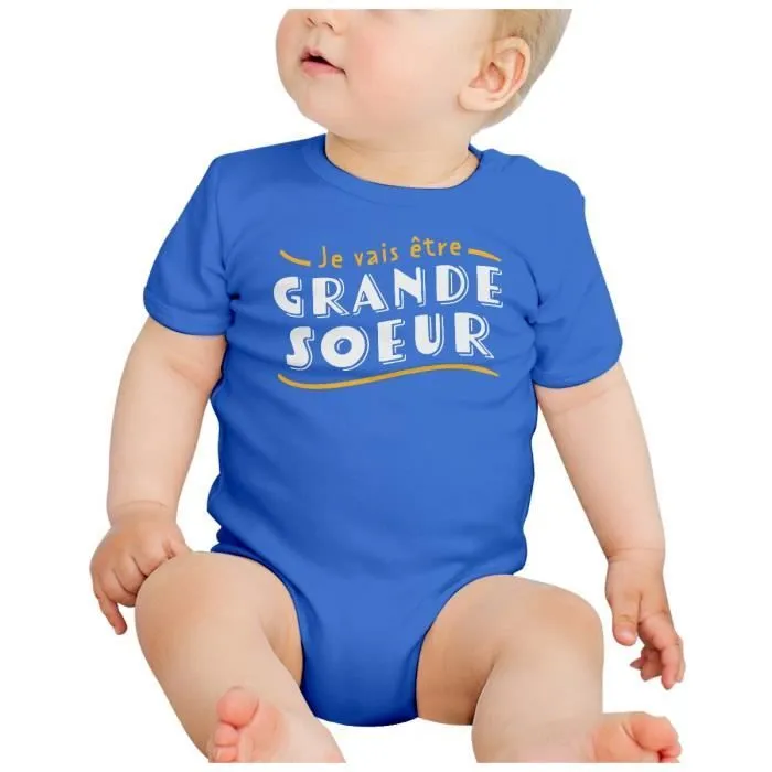 Body Bébé Manche Courte Bleu Je vais être Grande Soeur Famille Fille Enfant Bébé-1