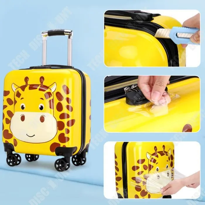 TD® Valise de chariot pour enfants 18 pouces valise d'embarquement valise de dessin animé 3D roue universelle étanche antivol bagage-2