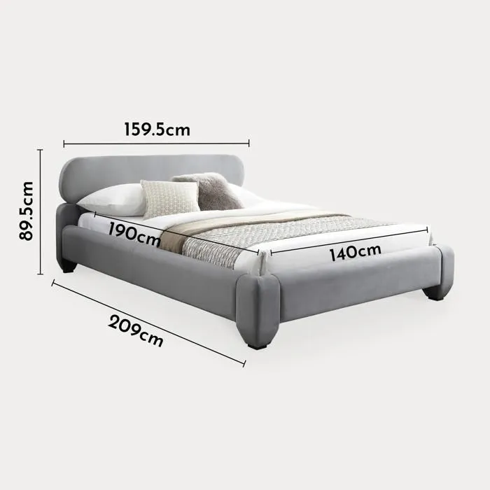 ESTELLE - Lit double en velours gris 140x190 cm-2