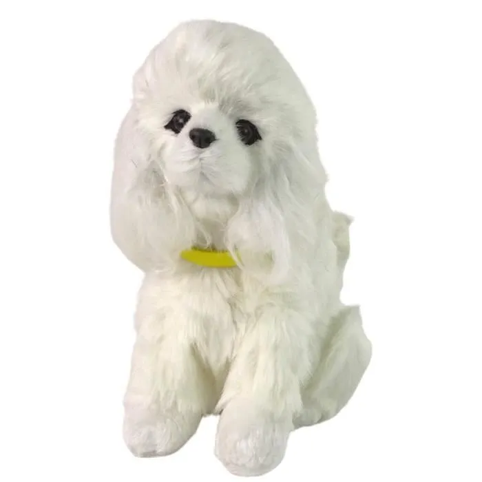 Peluche chien chiot caniche interactif aboie queue qui bouge-1
