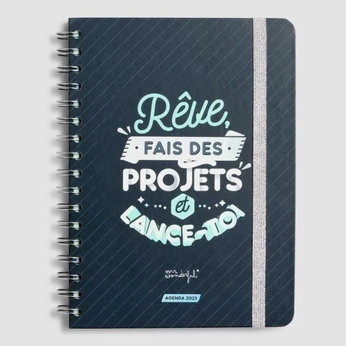 Agenda - Mr. Wonderful - 2023 - Semainier - Noir/Bleu - 22,5x16,5 cm - Spirale-0