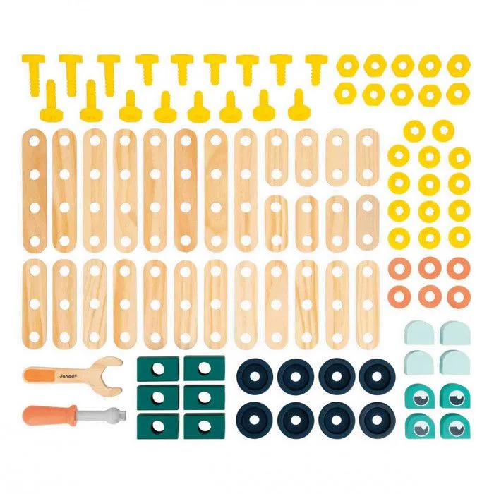 Baril 100 Pièces Brico'Kids - Jeu de Construction Enfant - 98 Accessoires + 2 Outils - Jeu d'Imitation - Dès 3 Ans-5
