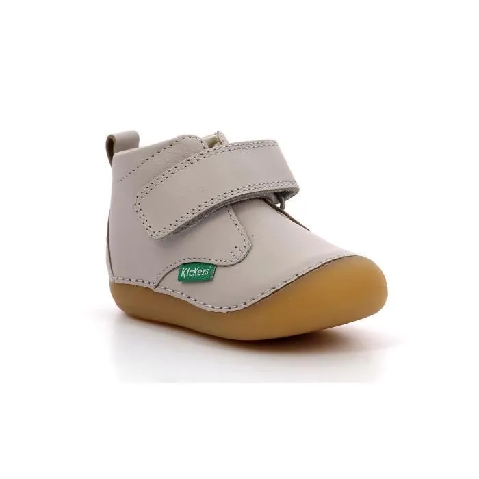 Chaussures bébé Kickers Sabio - Cuir - Gris clair - Scratch