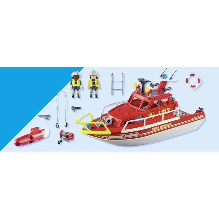 PLAYMOBIL 71598 Bateau de sauvetage et pompiers, Les pompiers, Action Heros, Dès 4 ans-6