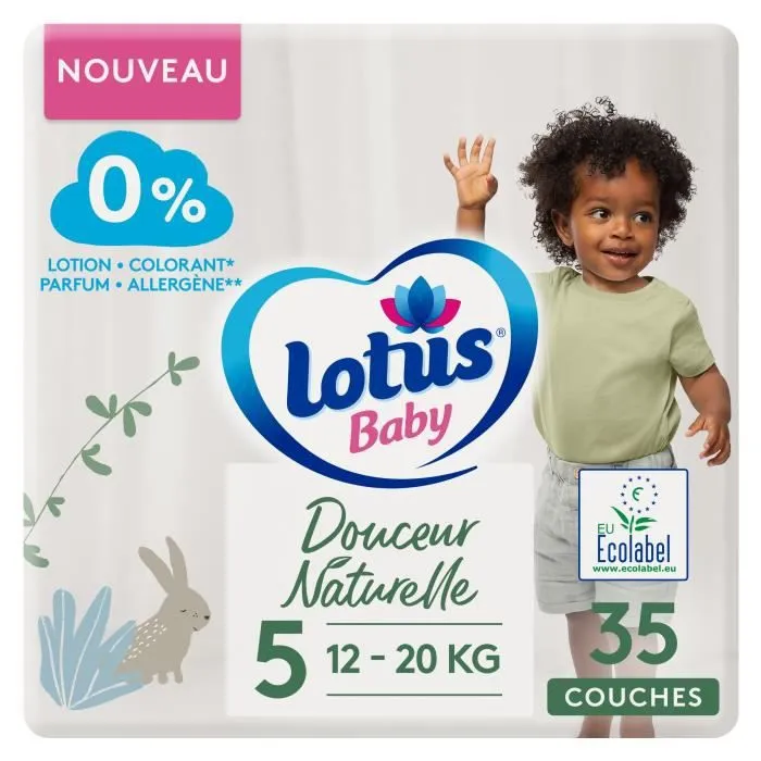 LOTUS BABY Couches Douceur Naturelle taille 5+ - 12 à 20 kg - Le paquet de 35 couches-0
