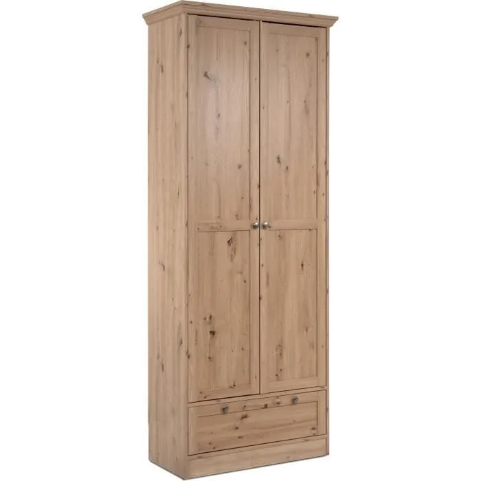 Armoire - Landwood - Décor chêne artisan - 2 Portes - 1 Tiroir - L80 x P39 x H200 cm-0