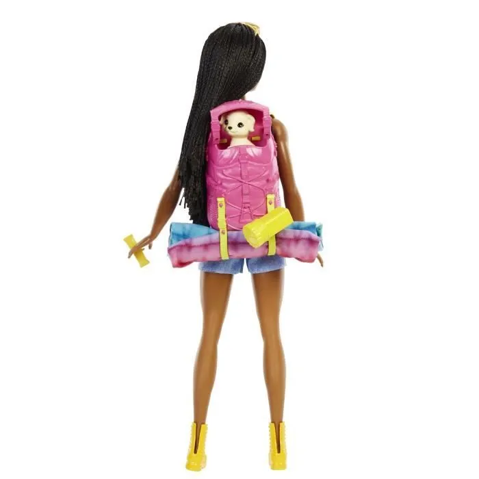 Barbie - Barbie Brooklyn Camping avec mini-figurine chiot, sac à dos, sac de couchage et accessoires - Poupée HDF74-4