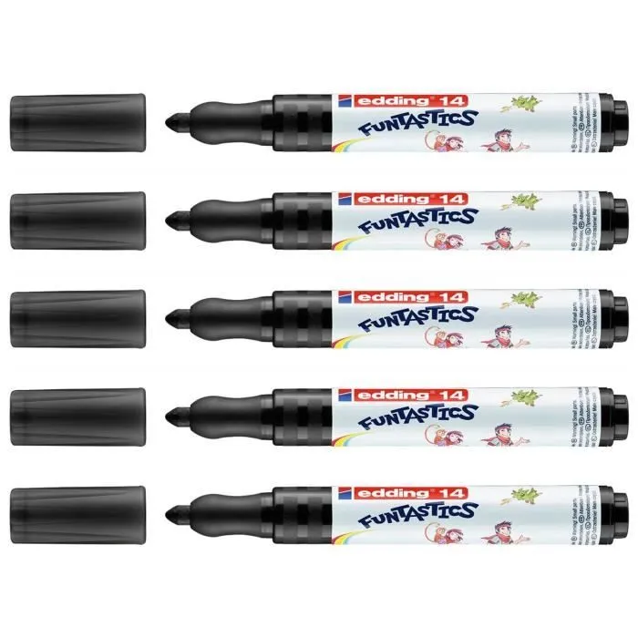 Lot de 5 Feutres de Coloriage 14 Funtastics Noir Pointe Ronde 3 mm-0