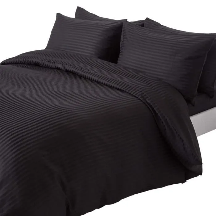 Housse de couette et taies d'oreiller unies en coton égyptien 330 fils Noir 230 x 220 cm-0