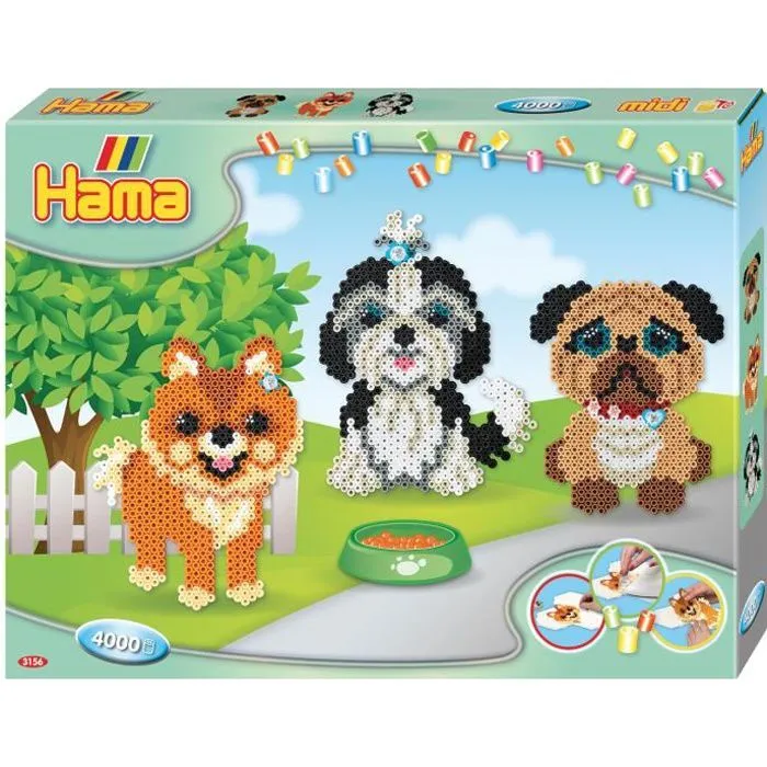 HAMA - Boite Le régal des chiens - 4000 perles à repasser taille MIDI et 3 plaques - Loisirs créatifs dès 5 ans-0