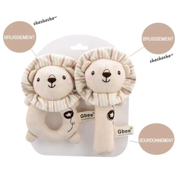 2 pièces Bébé Jouet Hochet, Hochet bébé en coton bio, Hochet Jouets avec cloche, Jouet Éducatif Cadeau pour Bébé Nouveau-né, 3 Mois-1
