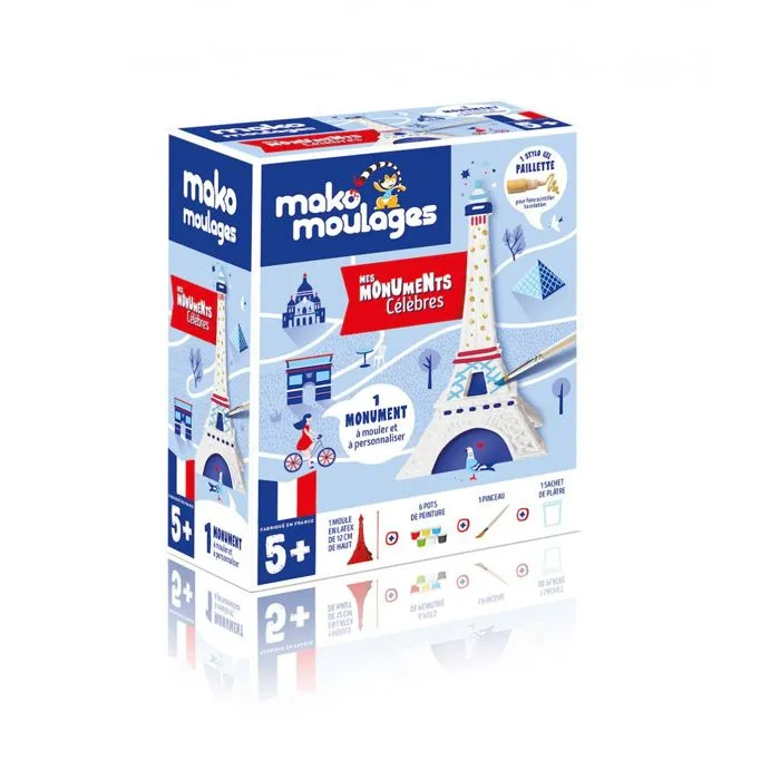 Coffret moulage en plâtre - Ma tour Eiffel - Mako moulages - Bleu et rouge - Enfant - Mixte-0