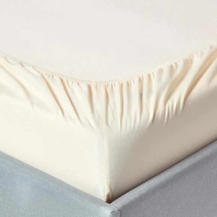 Drap-housse uni 180 x 200 cm 100% coton égyptien 200 fils coloris crème-1