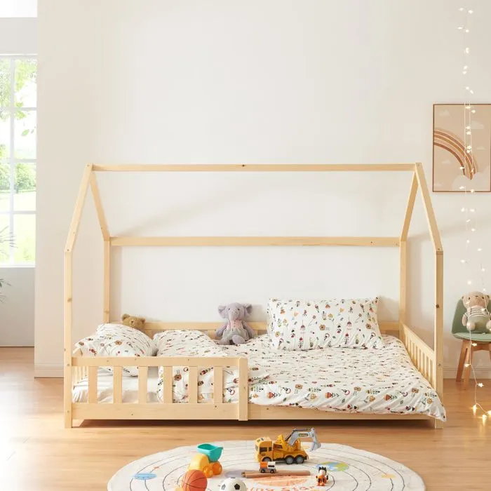 Lit cabane Hesel pour enfants bois de pin 140 x 200 cm naturel-1