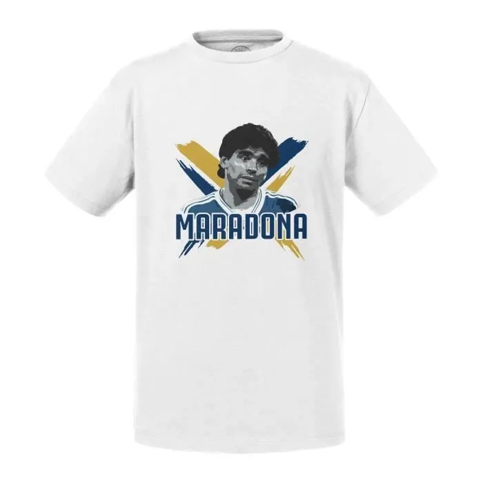 T-shirt Enfant Blanc Maradona Artwork Naples Argentine Football-0
