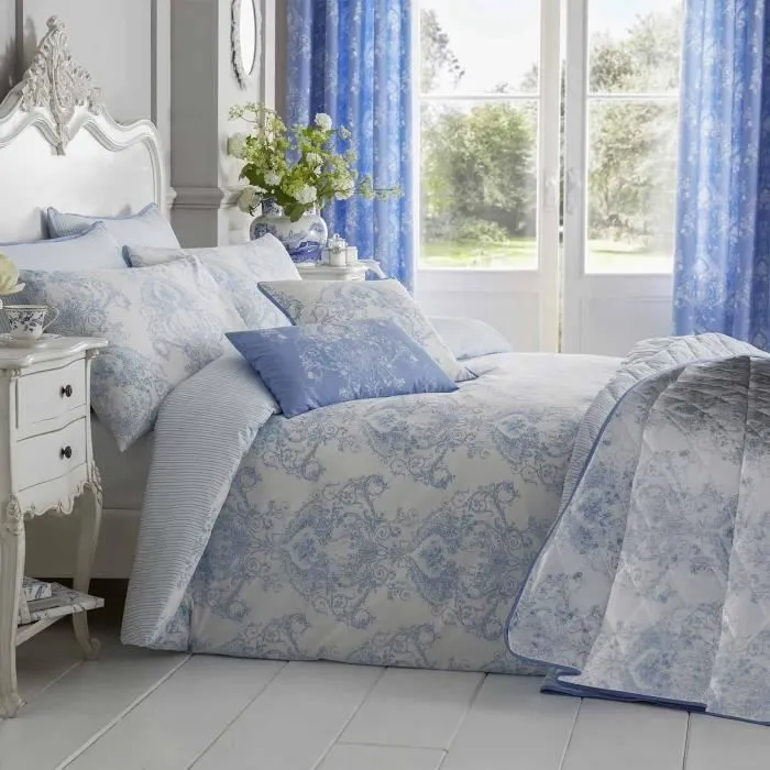 Housse de couette Toile de Jouy Bleu - Marque - 220 x 230 cm - Ambiance romantique et intemporelle-0