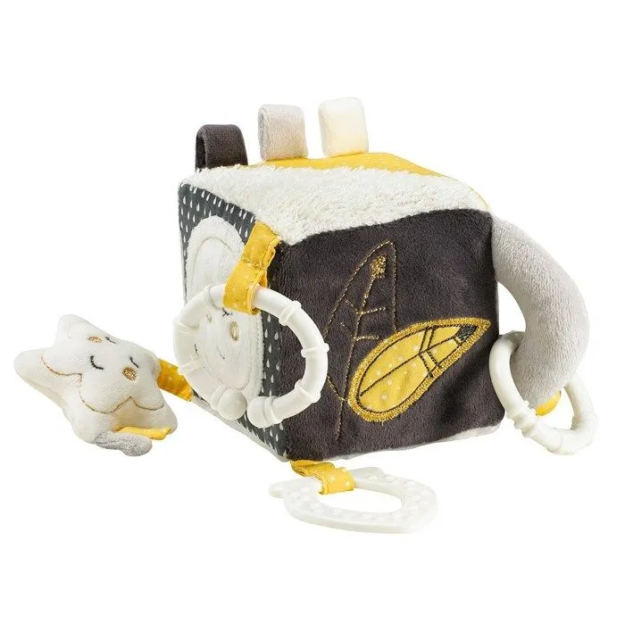 Cube d'activités bébé en velours gris - SAUTHON - Babyfan - Anneaux de dentition - Stimule l'éveil - Mixte-2