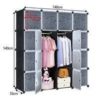 Armoire de Chambre - LZQ - 16 Cubes - Plastique Résistant - Noir - 140 x 140 x 35 cm-3