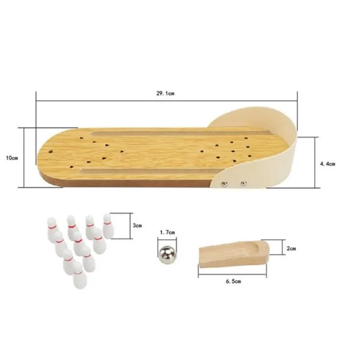 TD® Mini Jeu de Bowling en Bois/Quilles en bois Bureau Jouet Jeu /10 Quilles+Une balle/ Jeu d' intérieur /Kit Complet jeu d'adresse-1