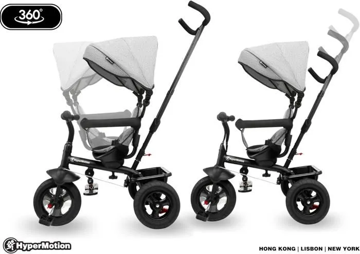 Tricycle Evolutif Enfant Gris- Hypermotion- 1 à 20 kg, Vélo Bébé avec Poignée, Poussoir, Pédales, Siège Réversible, Panier Sac-3