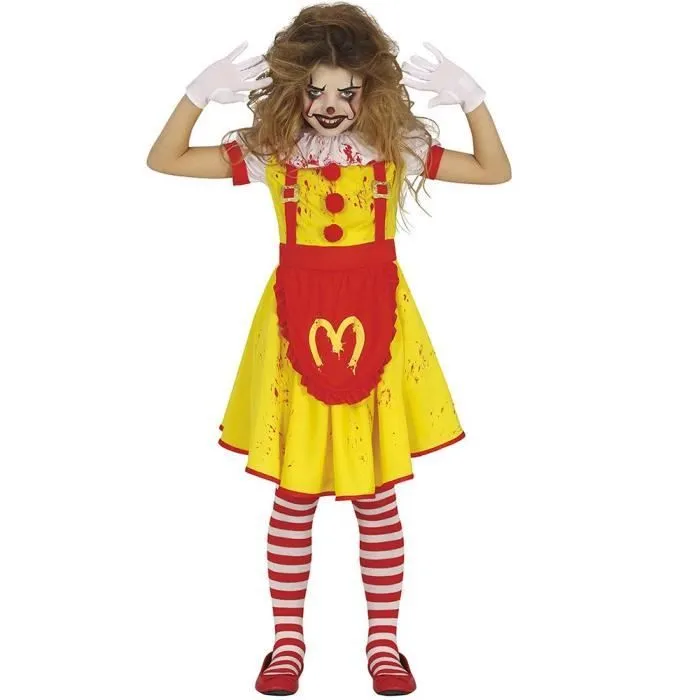 Déguisement Clown Ronald Burger ensanglanté fille 10/12 ans - Jaune-0