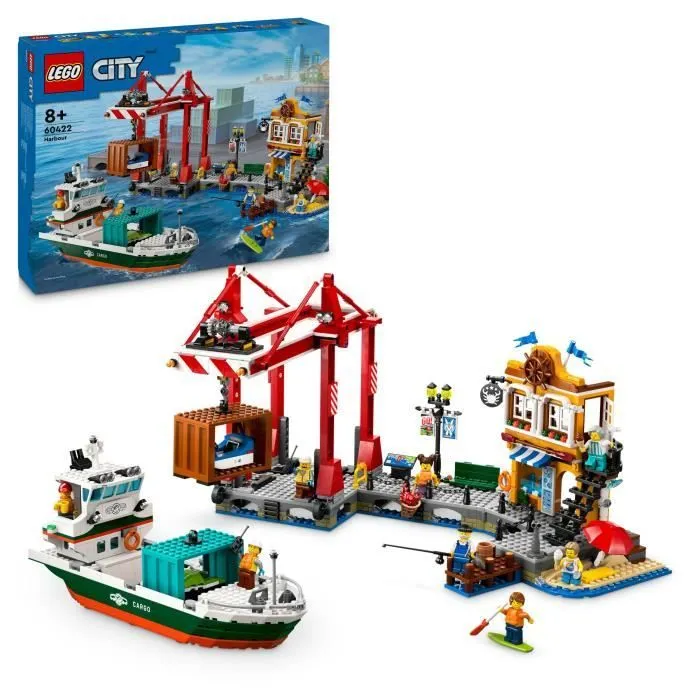 LEGO® City 60422 Le port et le navire marchand, jouet de construction à partir de 8 ans-0