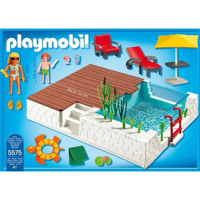 Playmobil City Life - Piscine avec Terrasse - 5575 - Blanc, Bleu et Marron-2