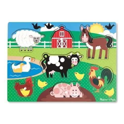 Puzzle En Bois À Boutons - MELISSA & DOUG - Animaux De La Ferme - 8 Pièces - Pour Enfants À Partir De 2 Ans-0