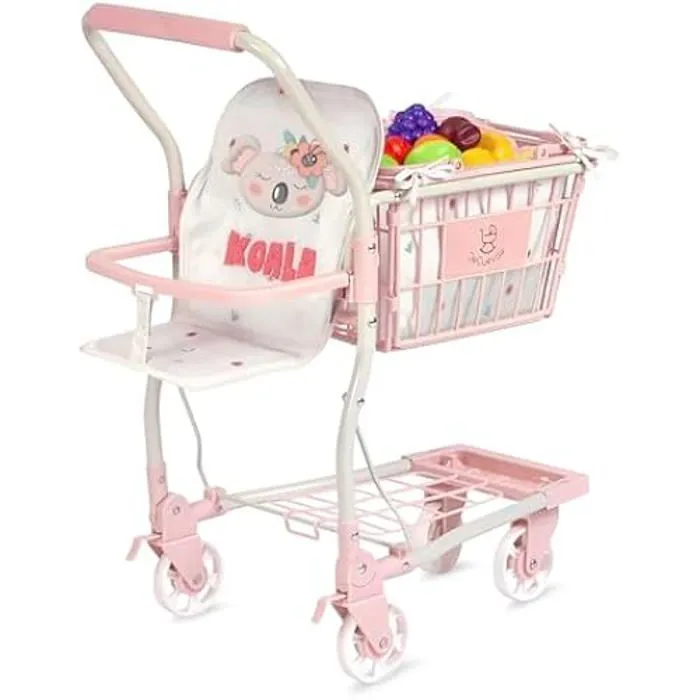 Caddie de Supermarché - DE CUEVAS TOYS - 52179 - Rose et Blanc - 12 fruits jouets - Panier amovible-0