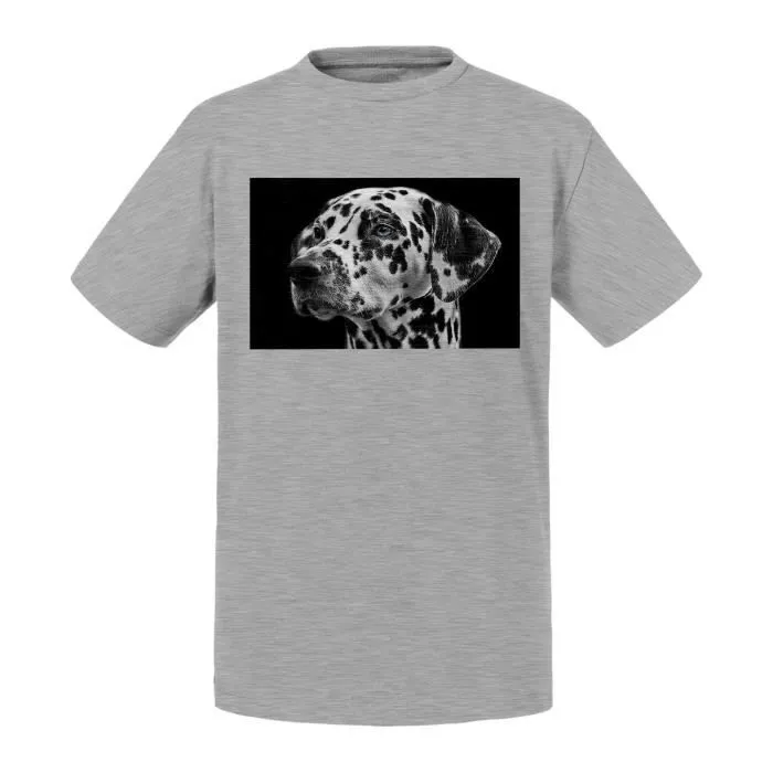 T-shirt Enfant Noir Dalmatien Chien Noir Et Blanc Gros Plan Tete Mignon-0