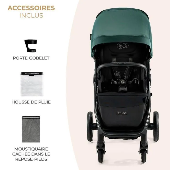 Poussette canne jusqu'à 27 kg - KINDERKRAFT MITZY - Pliage d'une seule main - Grandes roues amorties sans gonflage - Vert-3